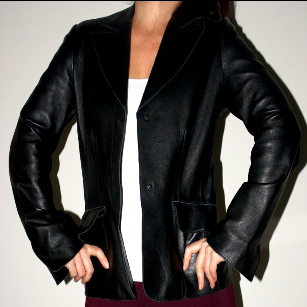 GUESS COLLECTION black sleek leather jacket XS NEW
